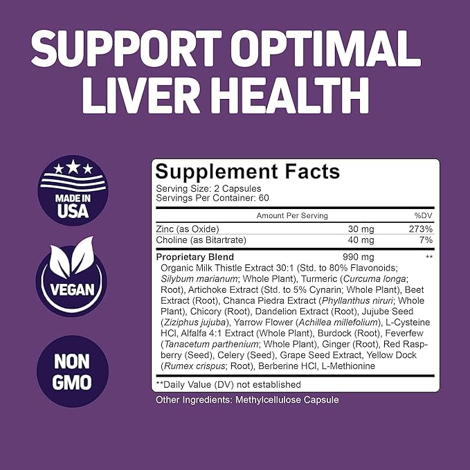 Herbtonics Liver Cleanse Detox & Repair | 20-in-1 Liver Detox Complex | Milk Thistle Supplement with Artichoke, Dandelion, Turmeric, Berberine | Dose for Your Liver | 120 Vegan Capsules