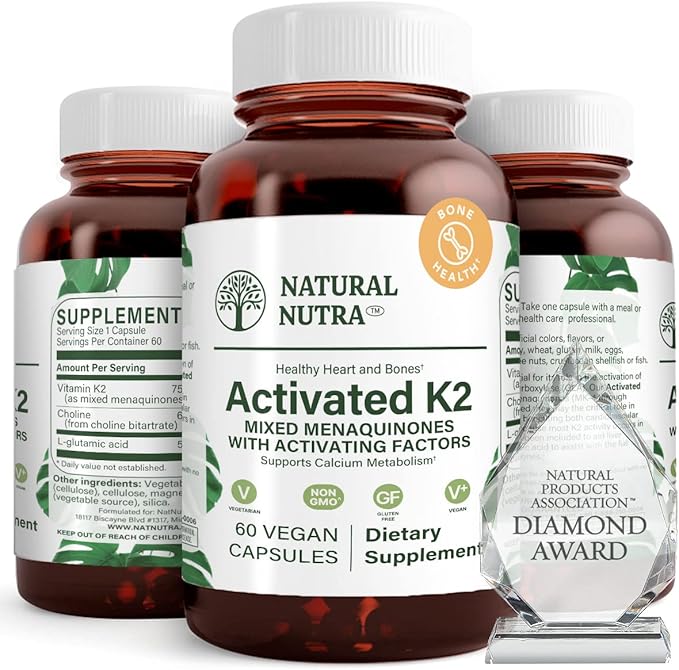 Natural Nutra Full Spectrum Vitamin K2 Supplement, Support Cardiovascular Health, Liver Function, Metabolic Health, Heart Health, Help Promotes Bone & Dental Health, 75 mcg, 60 Capsules (Pack of 2)