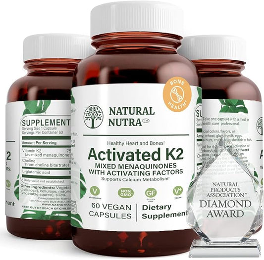 Natural Nutra Full Spectrum Vitamin K2 Supplement, Support Cardiovascular Health, Liver Function, Metabolic Health, Heart Health, Help Promotes Bone & Dental Health, 75 mcg, 60 Capsules (Pack of 2)