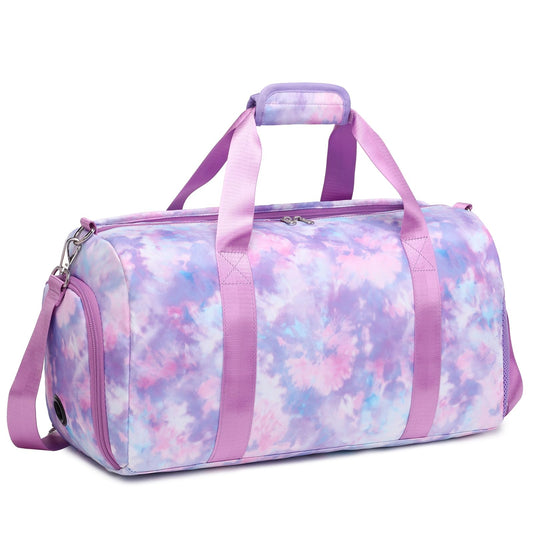 Dance Bag for Girls Sports Gym Bag for Girls Teen Travel Duffel Bags Waterproof Tie-dye Purple Overnight Duffel Bag with Shoe Compartment Ballet Gym Bag