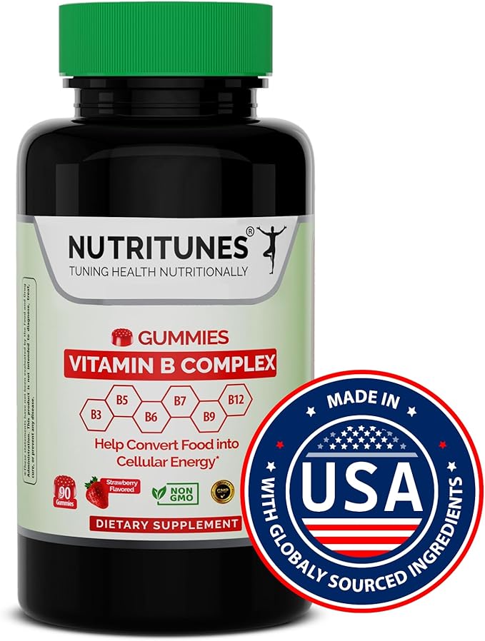 Vitamin B Complex Gummies (90 Count) - Vitamin Supplement for Energy Metabolism & Brain Health Support - Non-GMO & Allergen-Free - Strawberry Flavor - 90 Day Supply