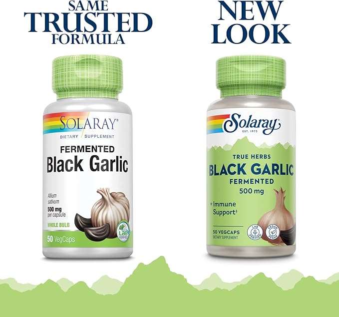 SOLARAY Fermented Black Garlic 500 mg | Healthy Immune, Circulatory & Cardiovascular Support | 50 VegCaps