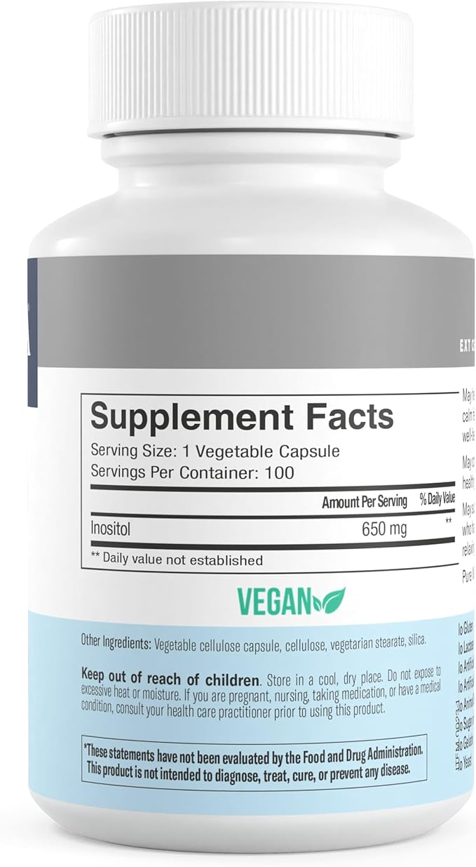 FREEDA Pure Inositol Capsules - Myo-Inositol for Hormonal Balance, Ovarian Function & Mood Support - Kosher, Vegetarian, Made in USA - 100 Count, 100-Day Supply - Supports Membrane Health