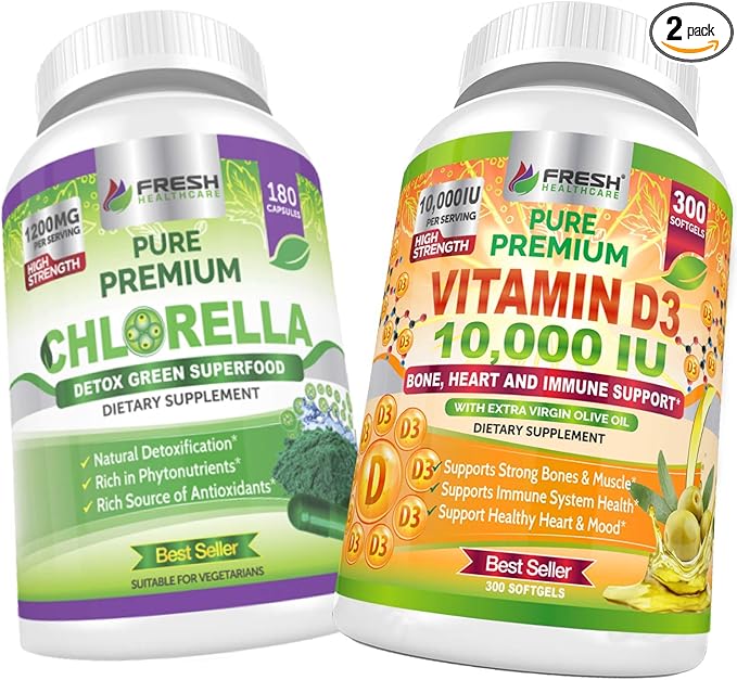 FRESH HEALTHCARE Chlorella and Vitamin D3 10,000 IU - Bundle