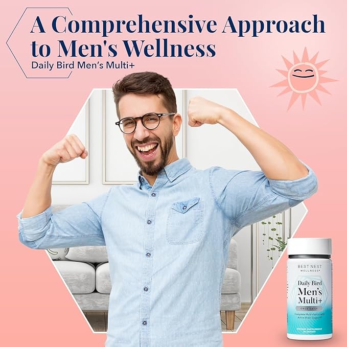 Best Nest Wellness Men's Multi Plus - Daily Multivitamin for Brain & Energy Health Support - Daily Multivitamin for Men - Probiotics & Digestive Enzyme Formula - 30 Caplets