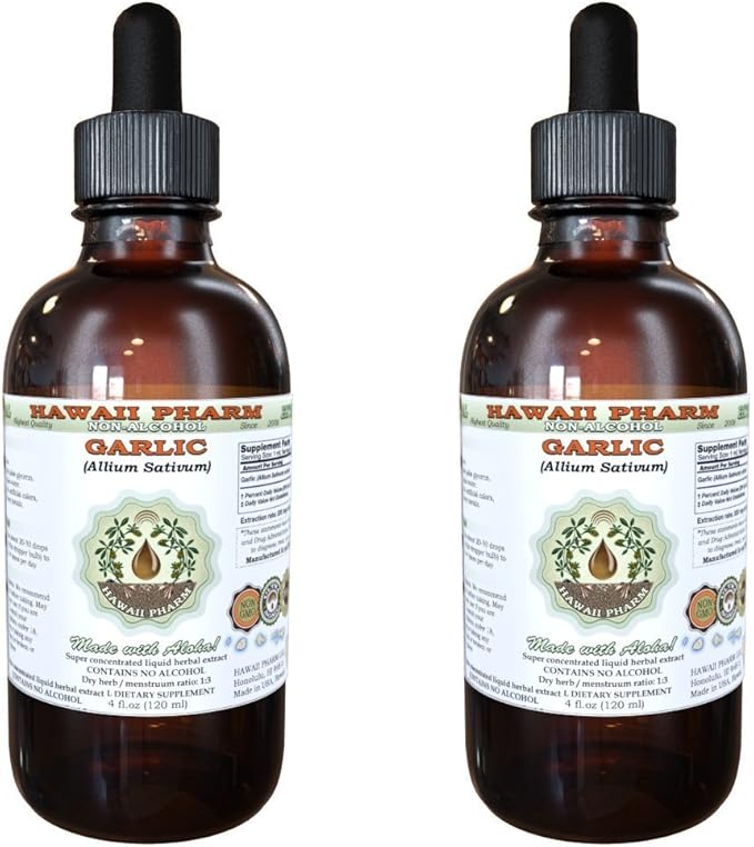 Garlic Alcohol-Free Liquid Extract, Organic Garlic (Allium sativum) Dried Powder Glycerite Hawaii Pharm Natural Herbal Supplement 2x4 oz