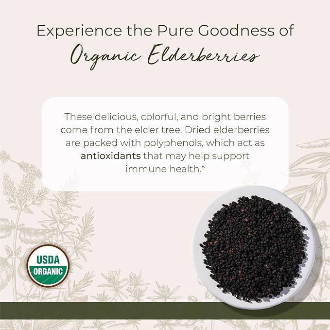 Starwest Botanicals Organic Elderberries - Dried Elderberries for Syrup, Tea, Gummies, & Jam, Natural Immune Support, Certified Kosher, Non-GMO - Bulk 1 lb Bag