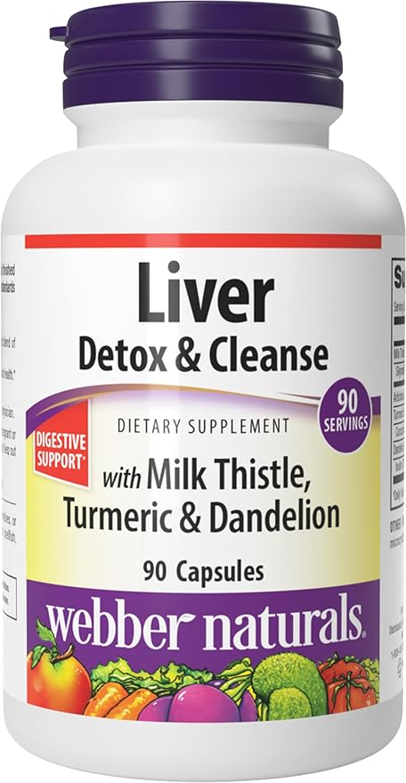 Webber Naturals Liver Detox & Cleanse with Silymarin Milk Thistle, Artichoke, Turmeric and Dandelion Extract, 90 Capsules, Herbal Supplement, Digestive Support, Dairy & Gluten Free