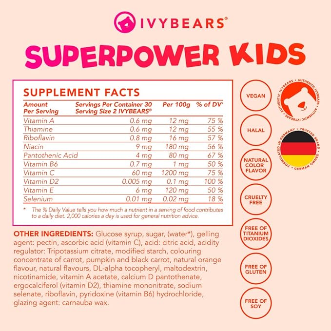 Superpower Kids | Berry-Flavored Multivitamins | Vitamin C, D2, B6, and A | Made in Germany with Expert Care