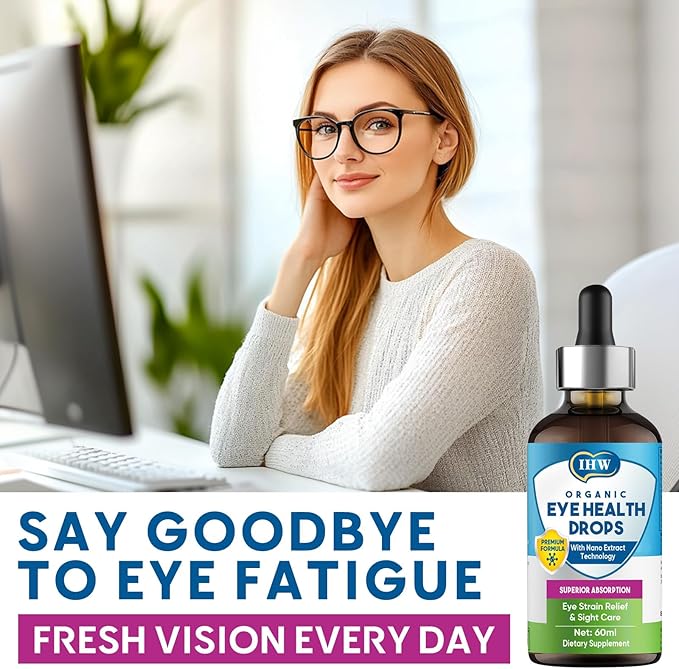 IHW 60ml Eyebright Herb Drops for Eye Health, Eye Fatigue & Dry Eye Support Herbal Supplements W/Euphrasia officinalis Bilberry Goji Leaves Blueberry Extract, Organic Eye Drops for Sight Care