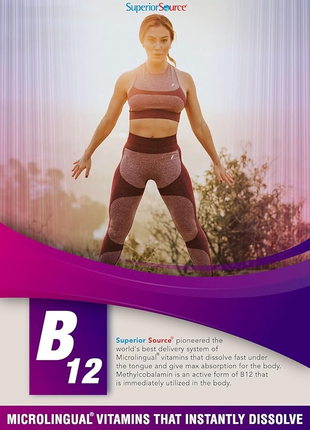 Superior Source No Shot Vitamin B-12 Methylcobalamin 1000 mcg, B-6 & Folic Acid 400 mcg - Supports Brain & Heart Health - Aids Natural Energy Levels - 60 Sublingual Dissolving Tablets