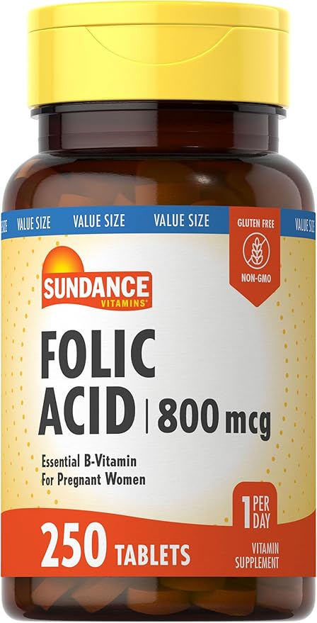 Sundance Folic Acid 800 mcg | 250 Vegetarian Tablets | Essential B-Vitamin | Vegetarian, Non-GMO, and Gluten Free Supplement