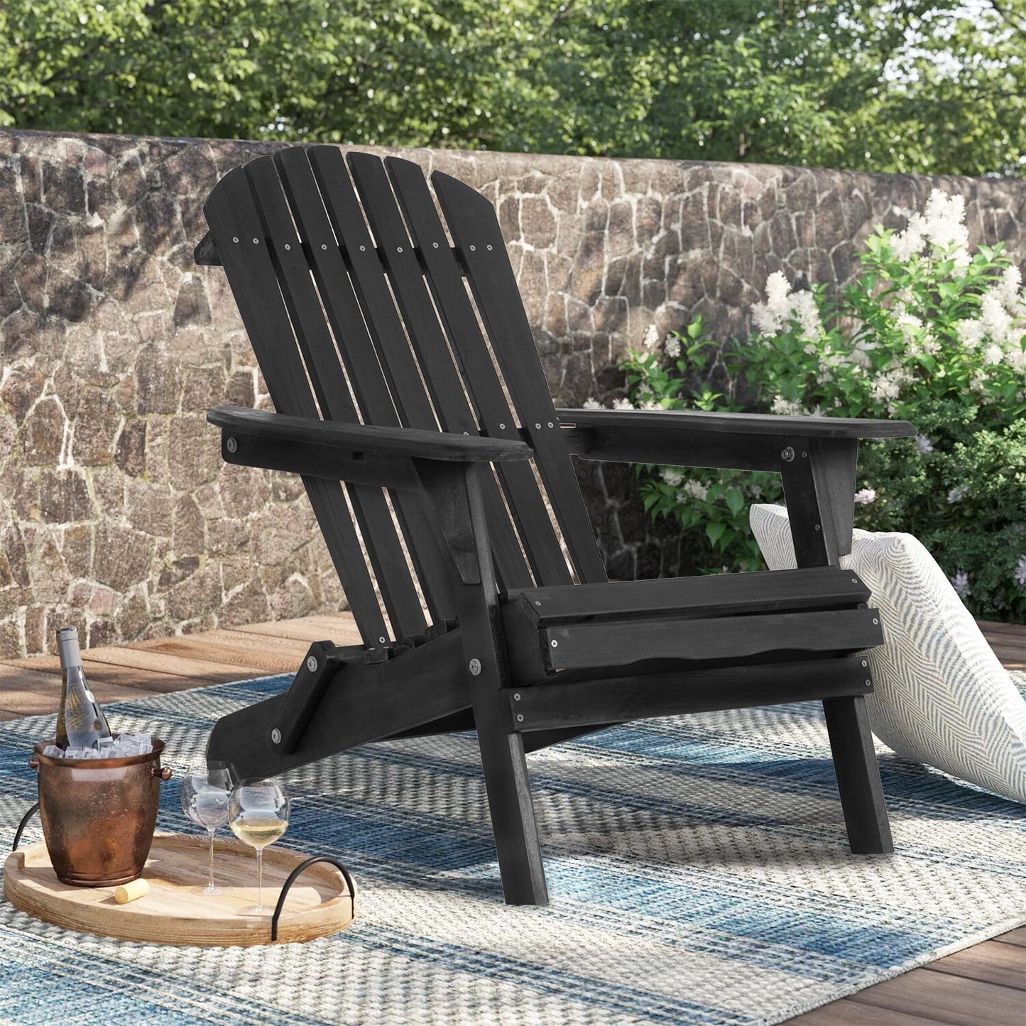 Galaxera Adirondack Chair All Weather Fire Pit Lounge Chair Easy Assemble Folding Chair-Black