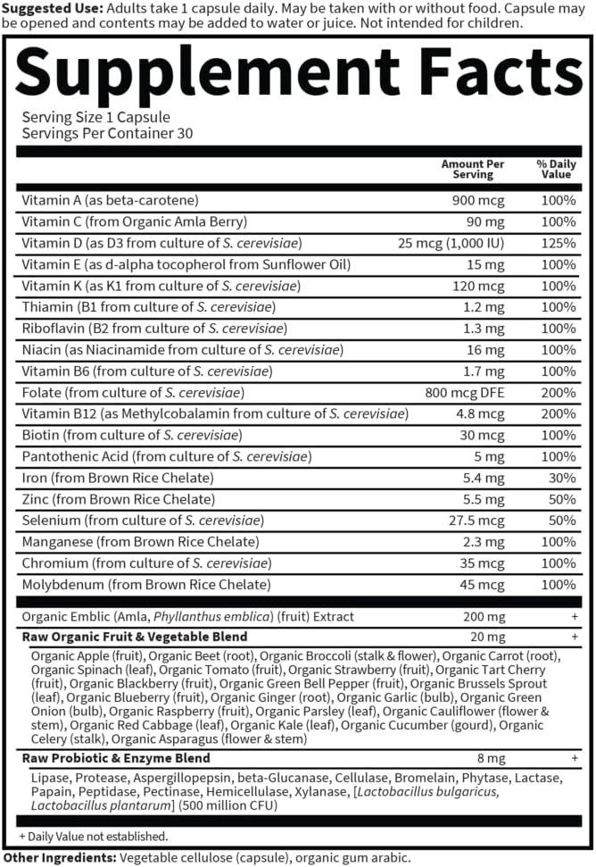 Garden of Life Multivitamin for Women, Vitamin Code Raw One for Women, Once Daily, Whole Food Iron, Probiotics for Womens Health, Gluten Free Vegetarian, 30 Count