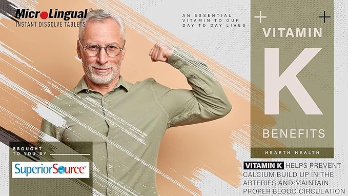 Superior Source Vitamin K-2 100 mcg with Vitamin D3 125 mcg - Bone Strength Support Supplement - Aids Healthy Joints - 60 Sublingual Dissolving Tablets