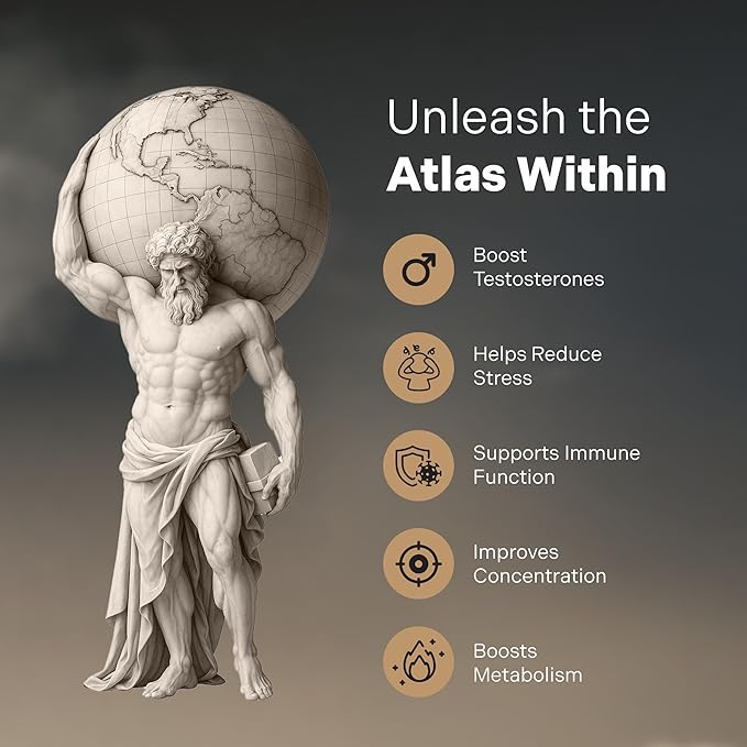 ATLAS X 10-in-1 Masculinity Maximiser Supplement for Men - Energy, Strength & Vitality Capsules with Shilajit, Ashwagandha, Zinc, Safed Musli, Tongkat Ali, Black Maca, Fadogia Agrestis, 2 Month Supply