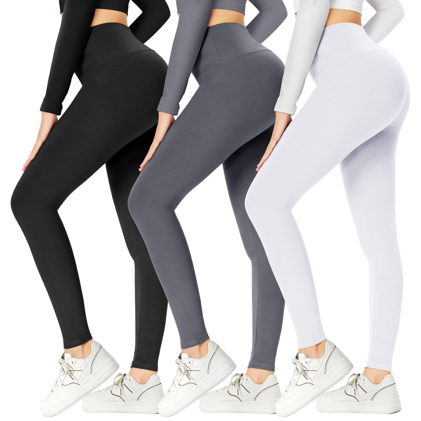 GAYHAY 3 Pack Leggings for Women - High Waisted Tummy Control Workout Yoga Pants Gym Running Activewear Compression Black Leggings