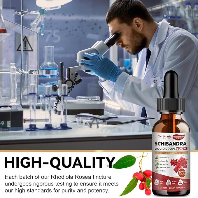 Schisandra Supplement 6-in-1 Schisandra Berry Drops with Rhodiola Rosea, Ashwagandha, Holy Basil, Milk Thistle, Dandelion Root Adaptogen for Mood Stress Liver Health 2Fl.Oz