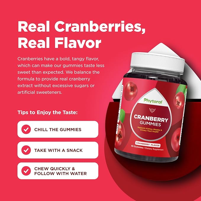 Phytoral Extra Strength Cranberry Gummies for Women - Delicious Potent Supplement and Men Bladder Kidney Urinary Tract Health Support Daily Vitamins (30 Servings)