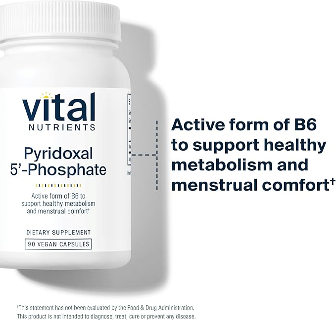 Vital Nutrients Pyridoxal-5 Phosphate | Activated Vitamin B6 | Methylated B6 for Metabolism, PMS, and Menstrual Support* | High-Potency P5P Supplement | Gluten, Dairy, Soy Free | 90 Capsules