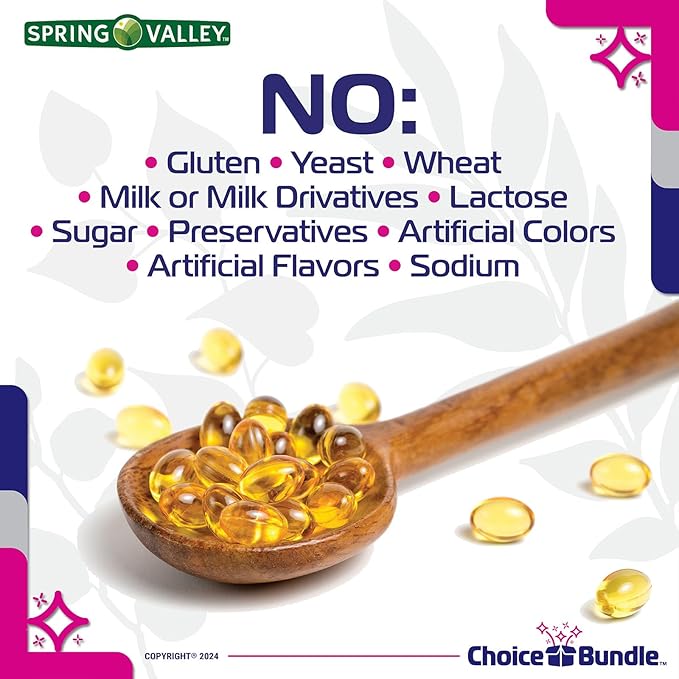 Spring Valley Vitamin D3 Softgels 125 mcg per Soft Gel 5,000 IU 100 Ct 4 pk (400 Total) + Vitamin Guide & Pill Container (6 Items)!