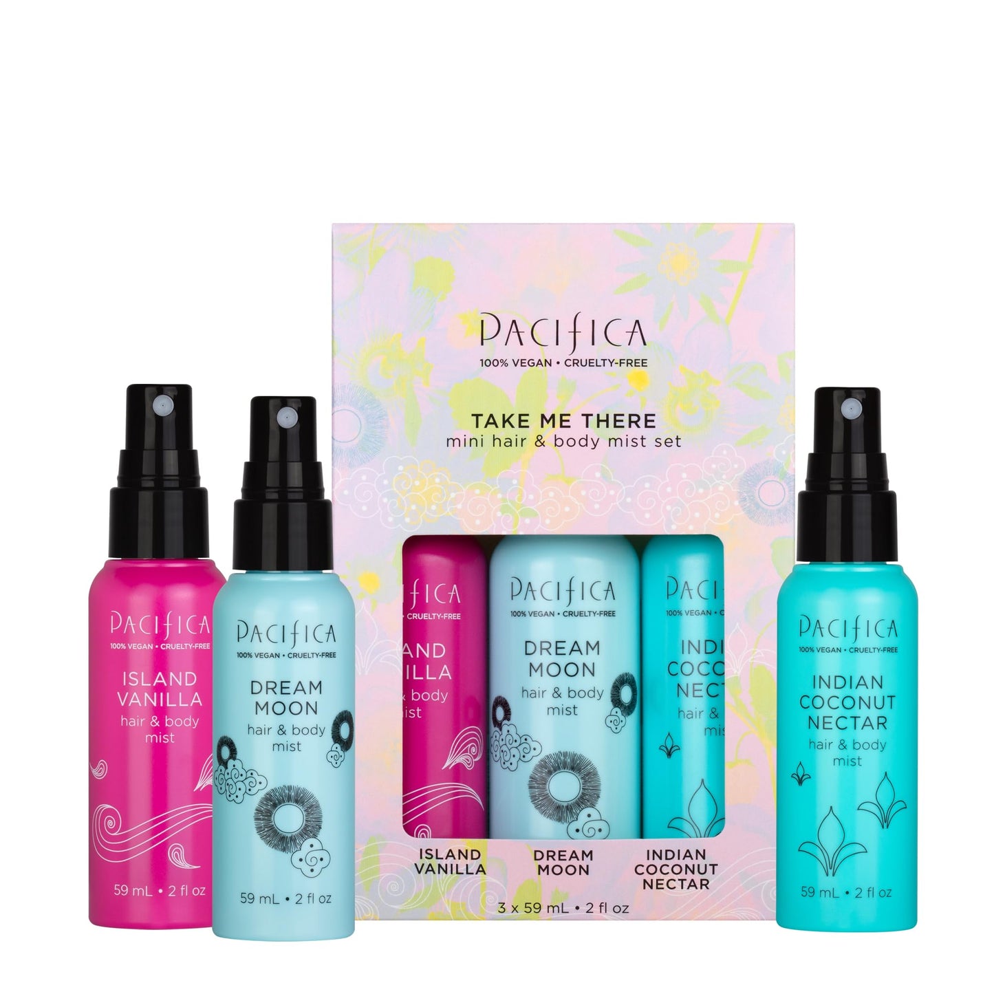 Pacifica Beauty Take Me There Hair & Body Mist Travel Size, Gift Set, Fragrance, Perfume Body Spray, Island Vanilla, Dream Moon,