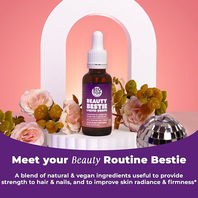 Beauty Bestie Vegan Liquid Drops, Biotin, Vitamin C, Hyaluronic Acid, Multi-Benefit Vitamins Blend to Support Healthy Hair, Skin & Nails Growth, Sugar Free 1 fl oz.