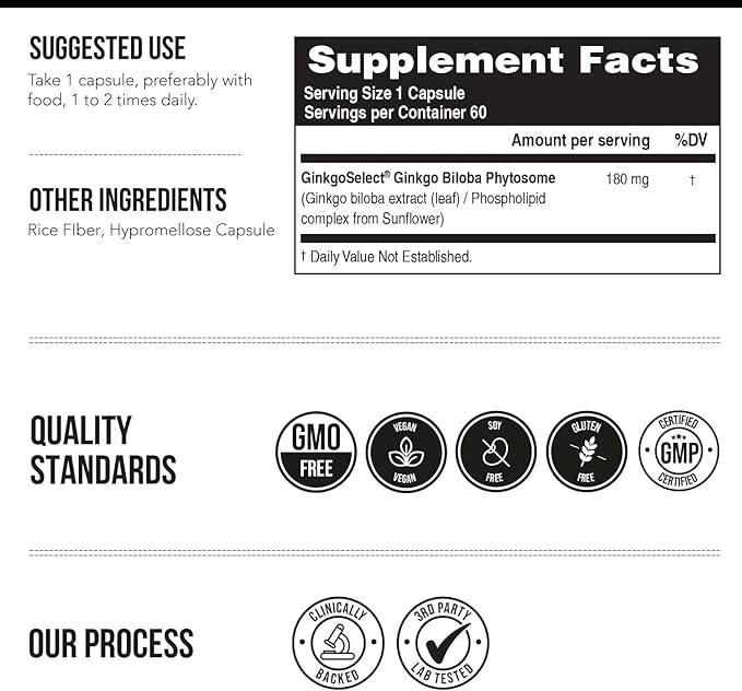 SoActive Ginkgo Biloba | Clinically Proven Ginko Biloba Phytosome - 300% Better Absorption - 180 mg Dose - Brain, Heart, Mood & Memory Support Supplement - Optimized for Active Nutrients (60 capsule)
