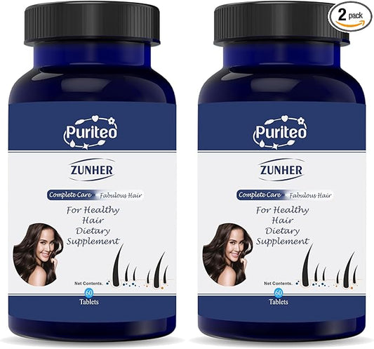 ZUNHER Tablets for Hair Supplement | Natural with Biotin, Iron, Vitamin B6, C, Zinc, Sodium for Women & Men - (60 Tablets, Pack of 2)