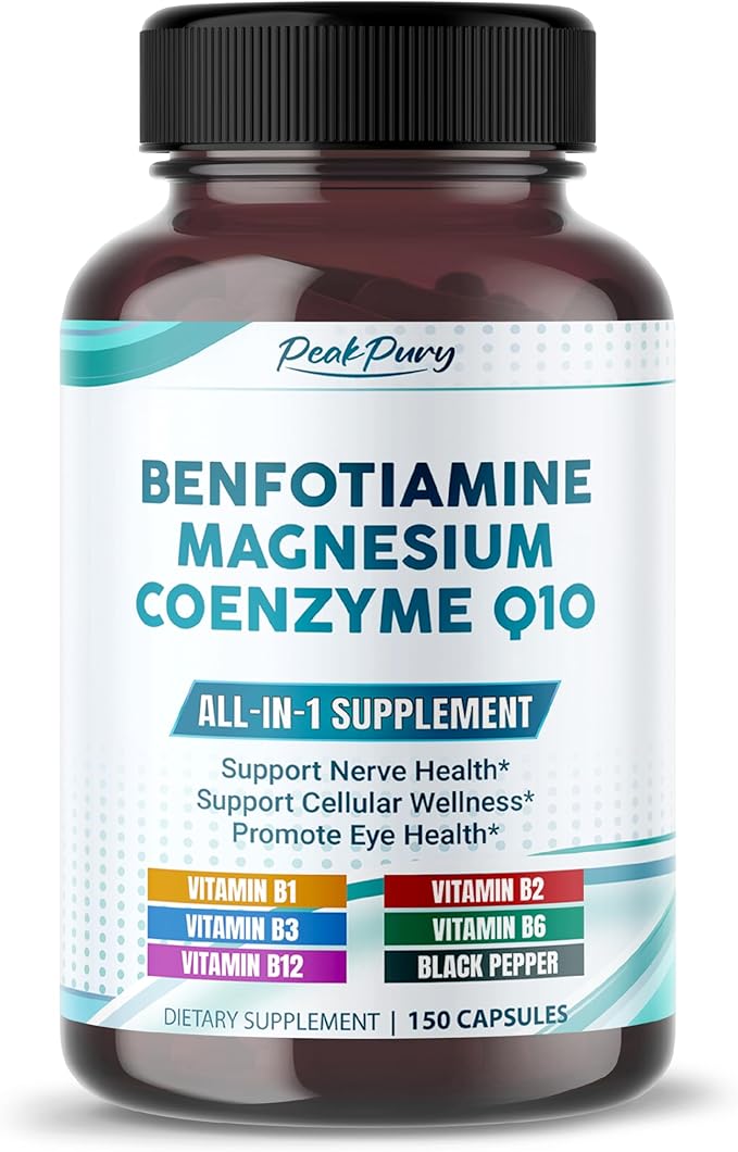 Benfotiamine with Magnesium & Coenzyme Q10 - Supports Nerve Health, Cellular Wellness & Eye Health - Made in The USA- 150 Capsules