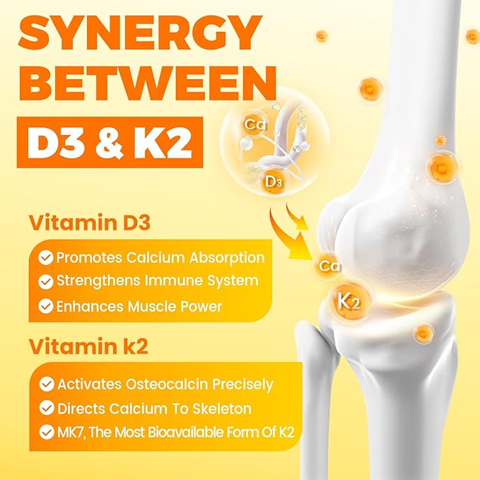ZEBORA Vitamin D3 K2 Capsules, Bone and Heart Health Formula 5000 IU Vitamin D3 & 100 mcg Vitamin K2, Max Strength 4 in 1 Immune Support and Calcium Absorption, Gluten Free