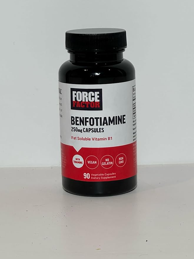 FORCE FACTOR Benfotiamine Plus Thiamine Supplement, Fat Soluble Vitamin B1 for High Absorption, Non-GMO, Vegan, 90 Vegetable Capsules