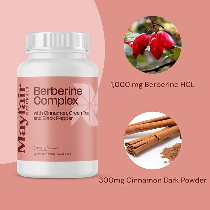 Berberine Complex Supplement, with Cinnamon, Green Tea, and Black Pepper 90 Capsules