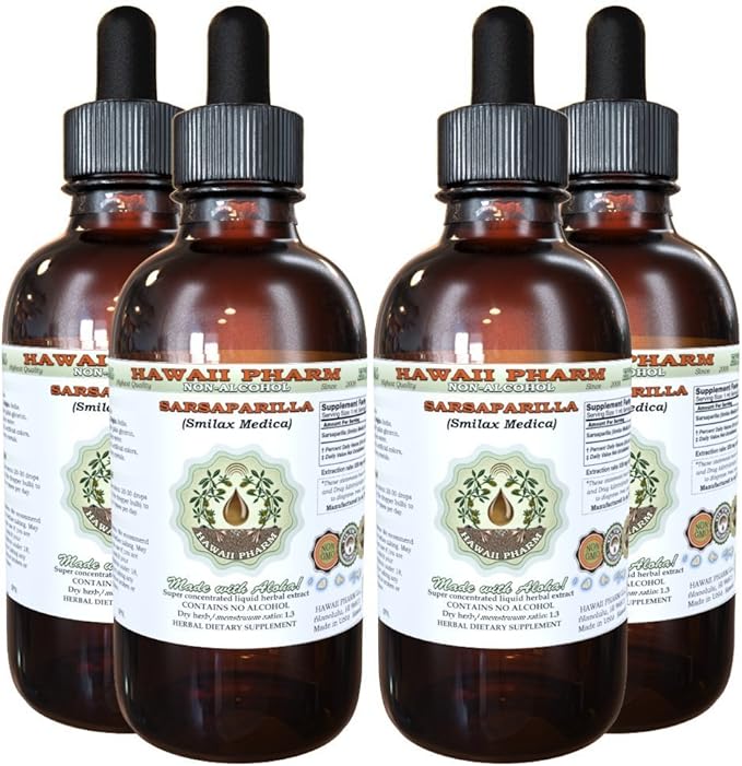 Sarsaparilla Alcohol-Free Liquid Extract, Sarsaparilla (Smilax Medica) Dried Root Glycerite Natural Herbal Supplement, Hawaii Pharm, USA 4x4 fl.oz
