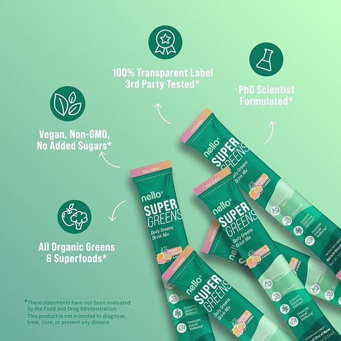 Supergreens Premium Superfood Greens Drink Mix w/Chlorella, Moringa, Spinach & Broccoli + Digestive Enzymes & Probiotic Blend -Nutrient-Packed Powder Wellness (Orange 20 SRV, Travel Pack)