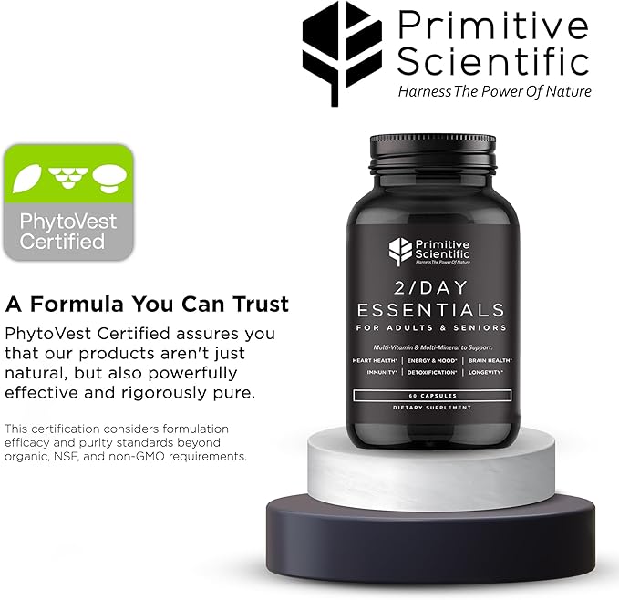 Whole Food Daily Essential Multivitamins for Adults and Seniors - 2X a Day - Vitamin A, C, D, E, B12 and Minerals - Natural and Holistic Support (60 Capsules)