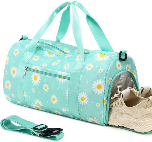 Kids Duffle Bag Girls Dance Bag Overnighter Travel Sport Gym Bag Weekender Carry On Shoulder Bag with Shoe Compartment & Wet Pocket