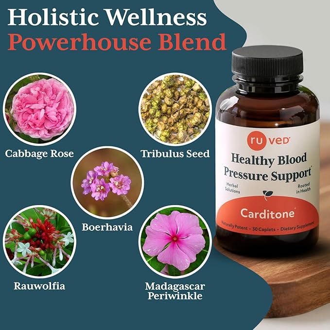 ruved Carditone, Doctor-Formulated, All-Natural Ayurvedic Herbal Supplement, Trusted for Over 30 Years, 30 Vegetarian Caplets