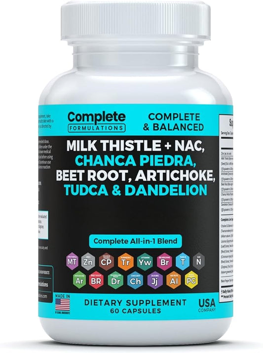 Milk Thistle + NAC Supplement with Dandelion Root Extract, Beet Root Extract, Artichoke Extract, TUDCA & Complete Liver Support Supplement Blend | 60 Capsules