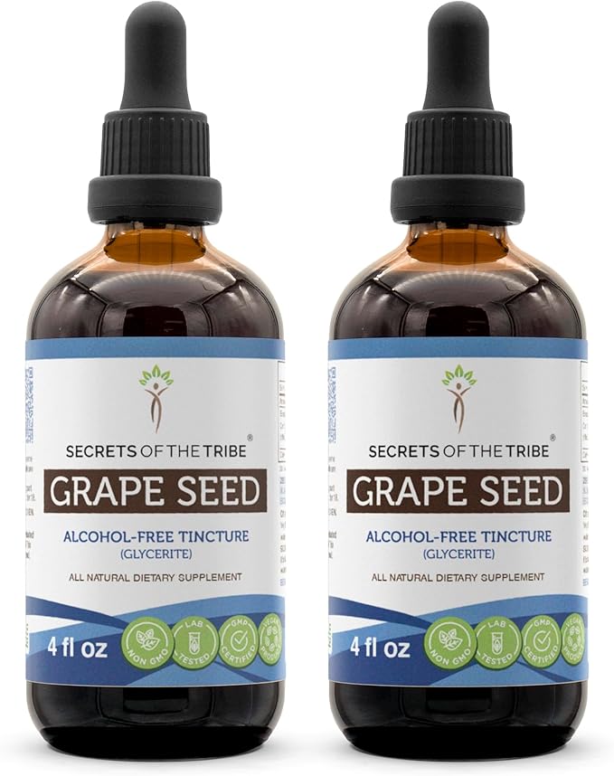 Secrets of the Tribe Grape Seed Tincture Alcohol-Free Liquid Extract, Grape (Vitis Vinifera) Dried Seed (2x4 FL OZ)