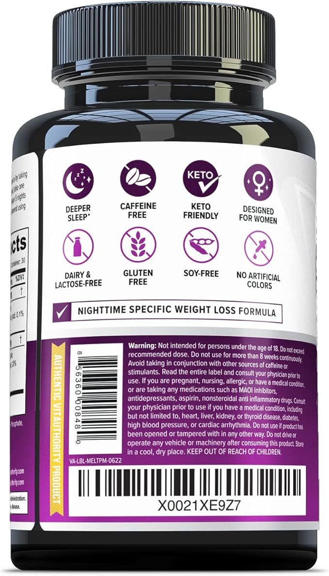 Vitauthority MELT PM Nighttime & Weight Loss Pills: Naturally Support More Restful Sleep, with Ashwagandha & L-Theanine - 30 Servings
