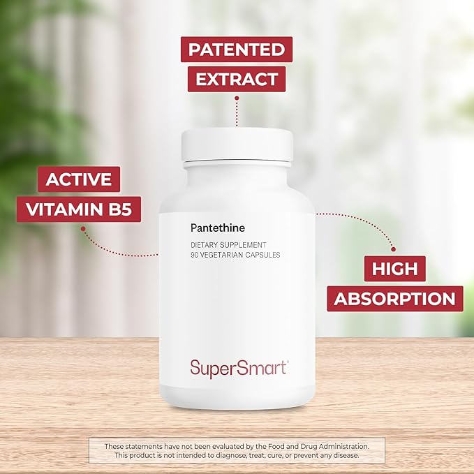 Supersmart - Pantesin Pantethine 600 mg per Day (Pantothenic Acid) - Active Vitamin B5 Supplement | Non-GMO & Gluten Free - 90 Vegetarian Capsules