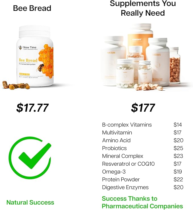 Organic Bee Bread - Natural Fermented Pollen, Multivitamin for breast growth, Superfood for men, women, Vital Proteins, Immune Support & Energy Supplement