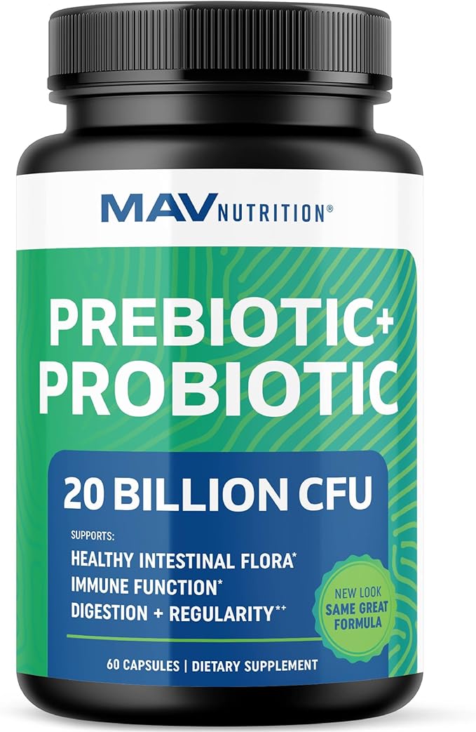 Prebiotics and Probiotics for Women & Men | Pre and Probiotics for Gut Health & Bloating Relief | Synbiotic with 20 Billion CFU Lactobacillus & Bifidobacterium | Shelf-Stable | Vegetarian | 60 Ct.