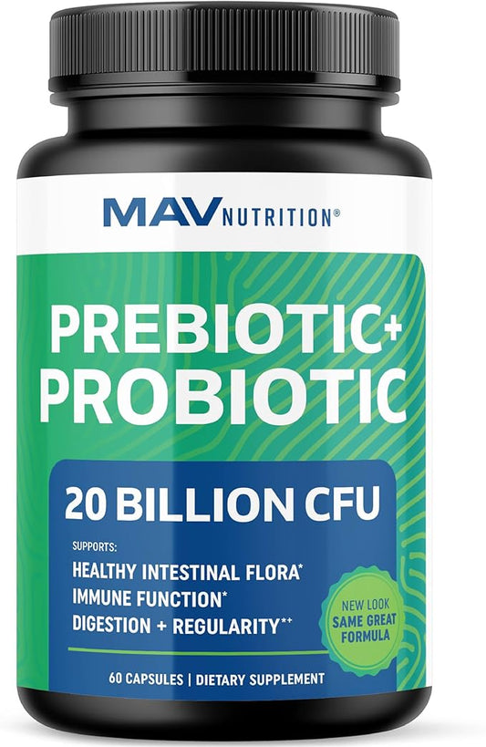 Prebiotics and Probiotics for Women & Men | Pre and Probiotics for Gut Health & Bloating Relief | Synbiotic with 20 Billion CFU Lactobacillus & Bifidobacterium | Shelf-Stable | Vegetarian | 60 Ct.