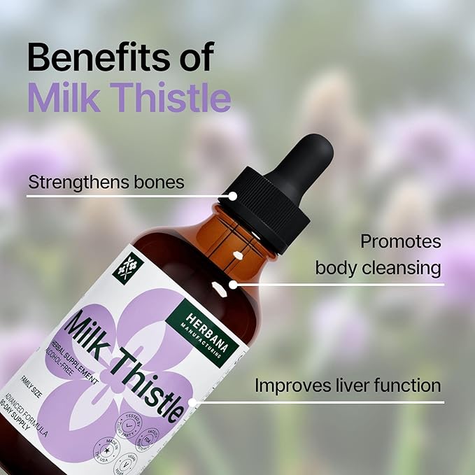 Milk Thistle 4 fl oz Liquid Extract - Natural Liver Support Drops - Cleanse and Detox Herbal Supplement - Silybum Marianum Tincture for Man & Woman - Family Size - High Potency - 90-Day Supply