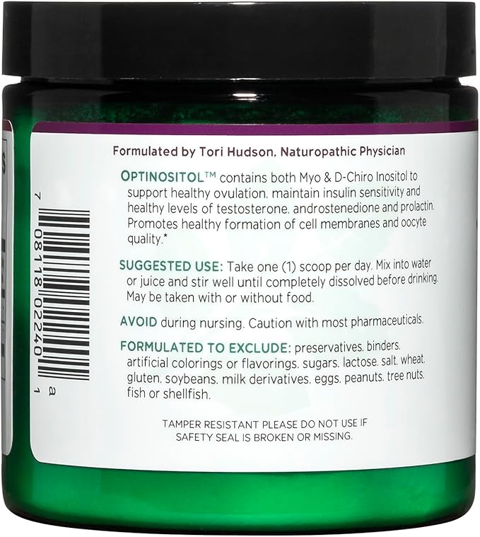 Vitanica Optinositol, Dr Formulated Myo-Inositol & D-Chiro Inositol Powder 4100 mg, 30 Day Supply, Ovulation and Fertility Support Supplement for Women, Gluten Free, Non-GMO, Vegan, 4.4 Ounce
