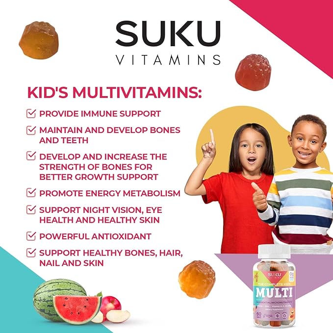 The Complete Kids Multi - Vitamin A, Folate, Zinc Gummies for Immunity Support -Easy to Chew- NonGMO, Allergen Gluten Sugar Free - Tropical Bonanza Flavored Gummy Vitamins - 60 Count