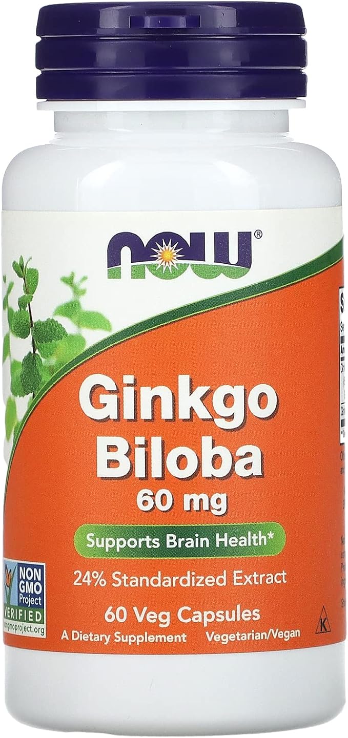 NOW Foods Ginkgo Biloba 60mg 24% Extract, 60 Capsules