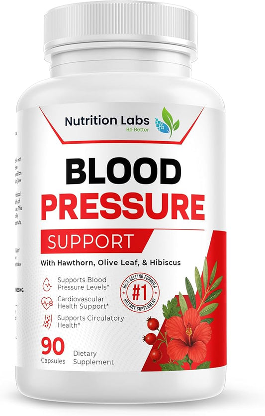Blood Pressure Support and Cardiovascular Supplement W/ Hawthorn, Hibiscus - Nitric Oxide Support for Normal Blood Pressure Support W/ Vitamin B12 & Folic Acid - Garlic Supplements - 90 CT